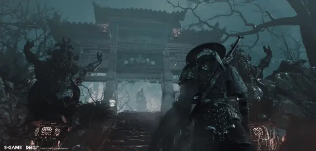 Soul approaches a lantern-lit gateway in official Phantom Blade Zero concept art